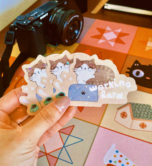 Sticker holographique "Working hard"