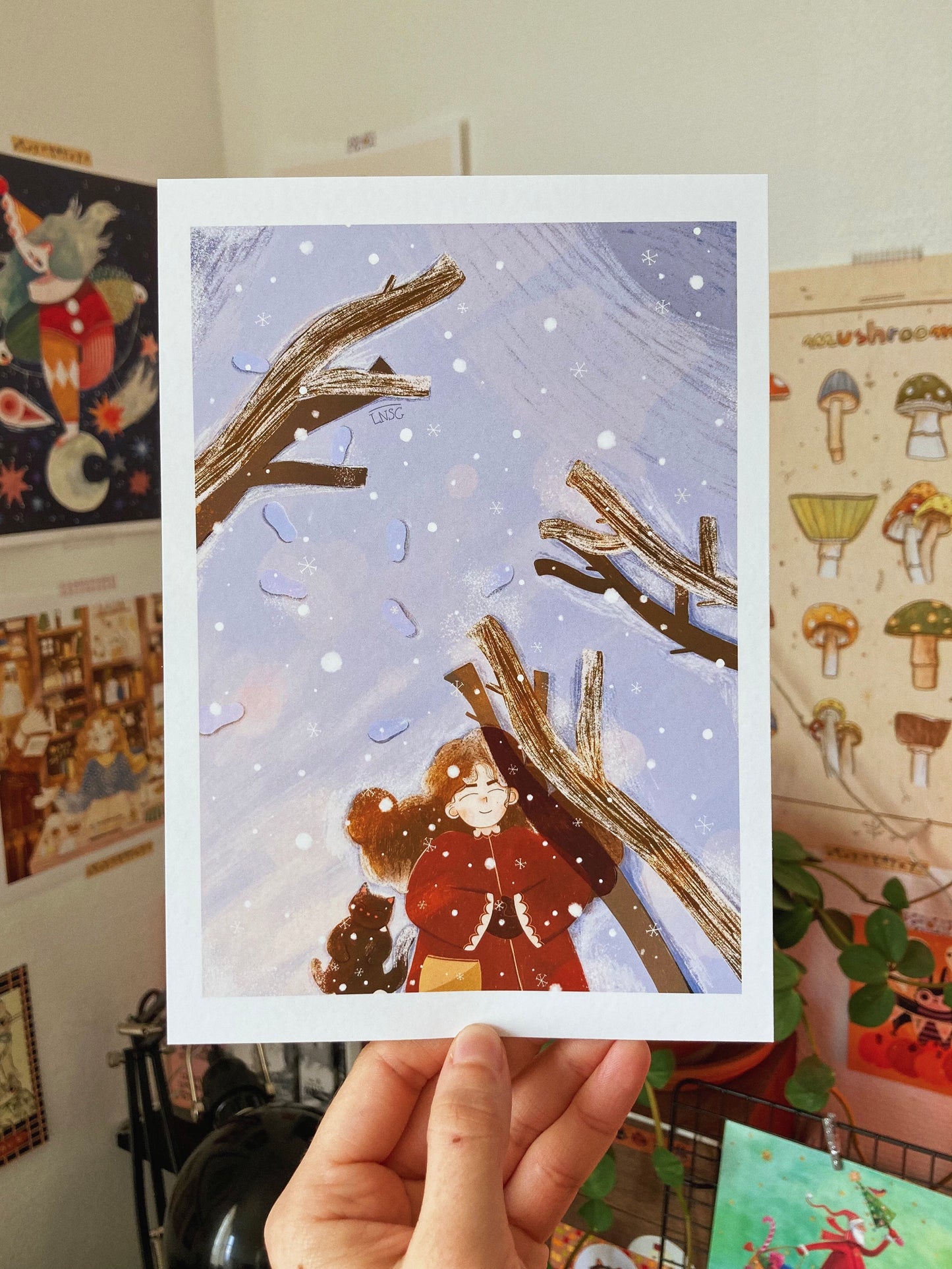 Illustration « Un temps à contempler les flocons danser » (A5, A4, A3)