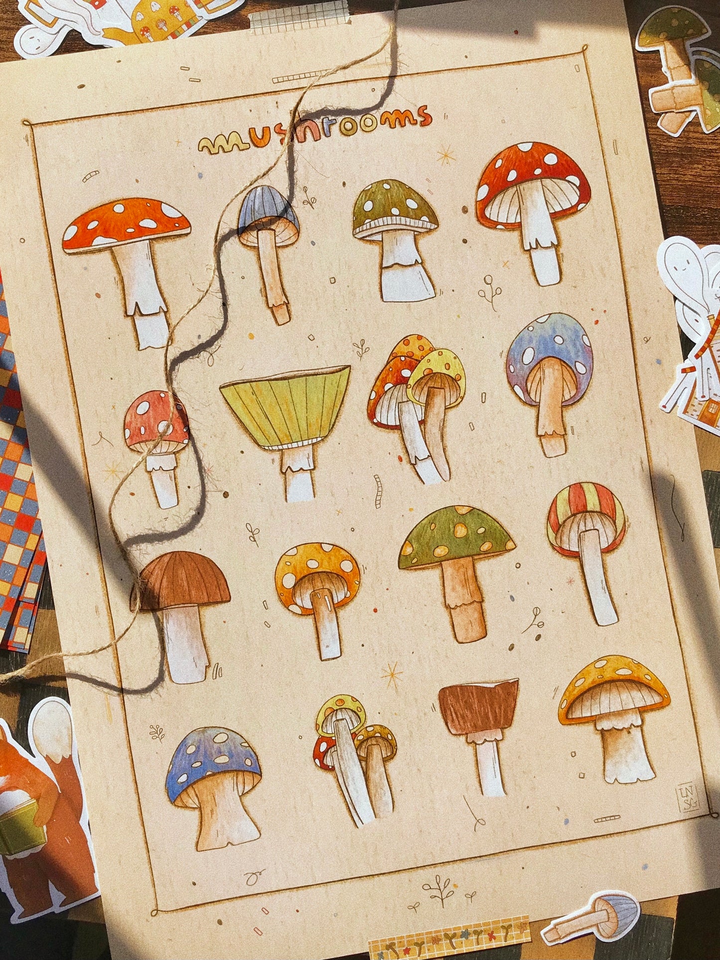 Illustration "Planche de champignons" (A6, A5, A4, A3)
