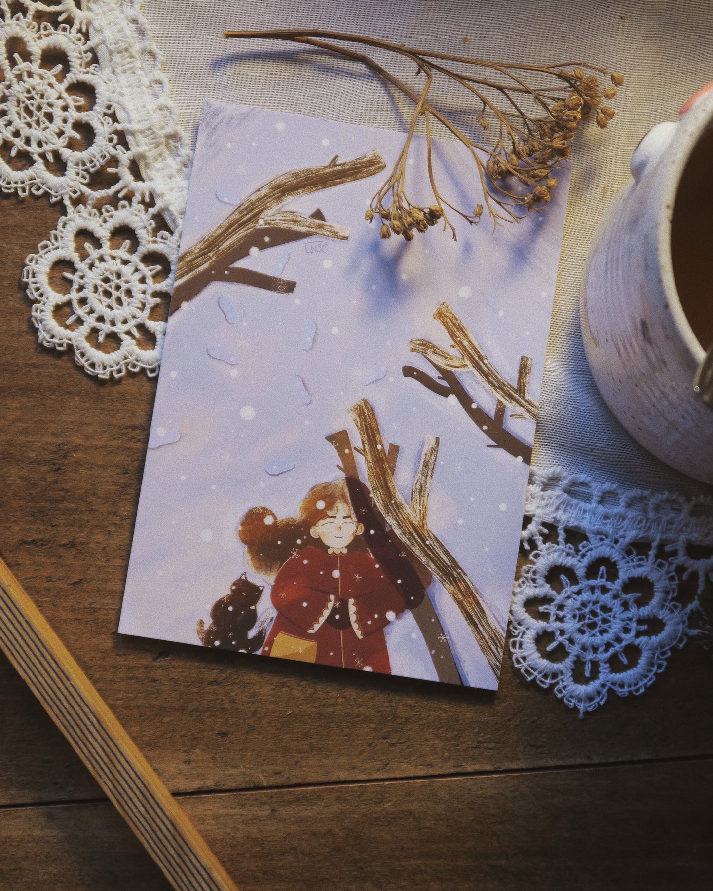 Carte « Un temps à contempler les flocons danser »