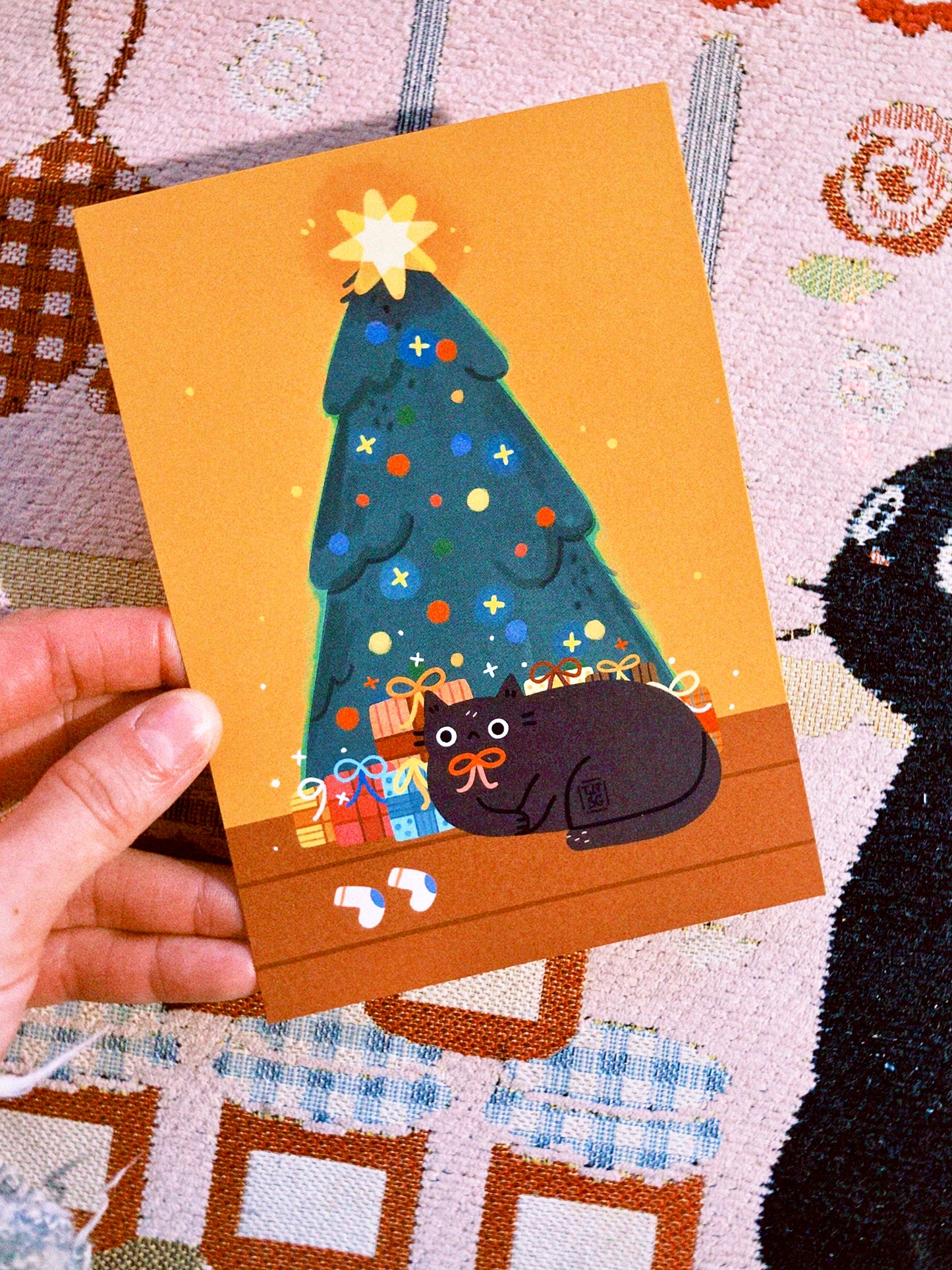 Carte de fêtes "Polly au pied du sapin" (A6)