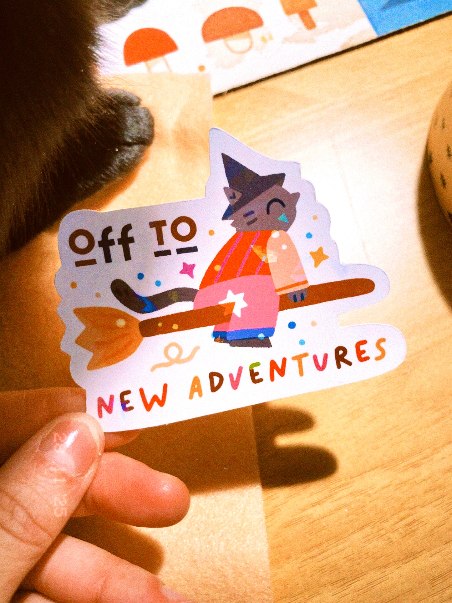 Sticker holographique "Off to new adventures"