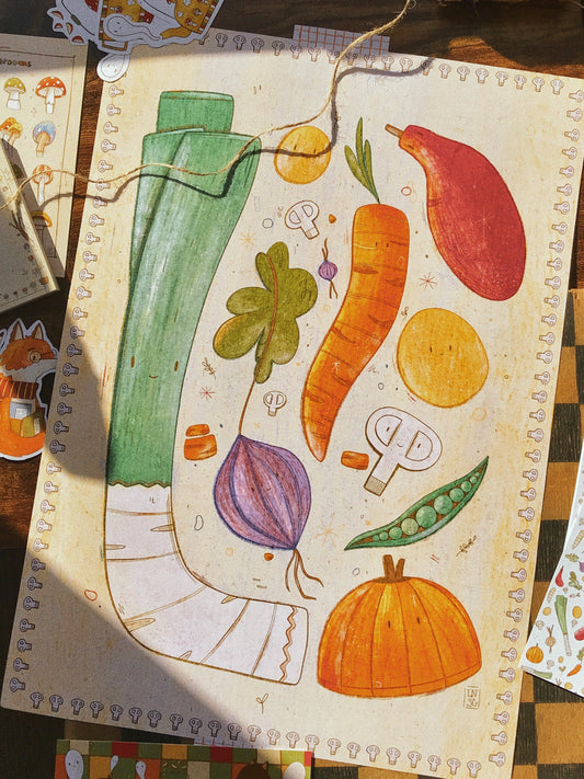 Illustration "Légumes en folie" (A6, A5, A4 et A3)